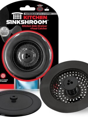 Kitchen SinkShroom Clog-Free Kitchen Sink Drain Strainer with Stopper - Sink Protector for Kitchen Sink, Stainless Steel, Matte Black
