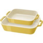 2 Piece Ceramic Stoneware Bakeware Casserole Baking Dish Set in Yellow / Ivory
