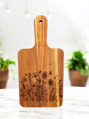 Acacia Cutting Board, Engraved Cutting Board, Floral