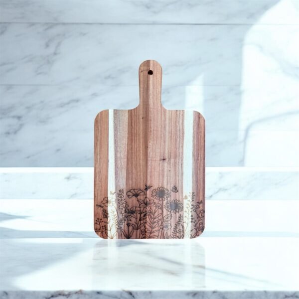Floral Acacia Cutting Board, Engraved Cutting Board, Flowers