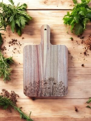Floral Acacia Cutting Board, Engraved Cutting Board, Flowers
