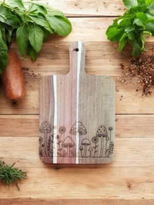 Mushroom Acacia Cutting Board, Engraved Cutting Board, Mushrooms