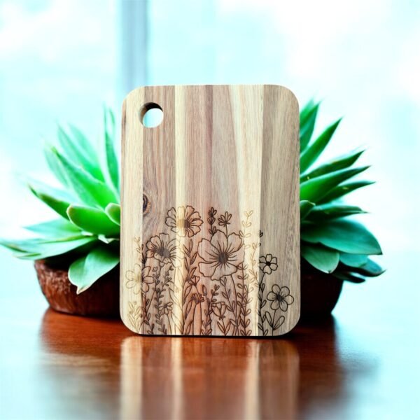 Flower Cutting Board, Acacia Cutting Board, Engraved Cutting Board