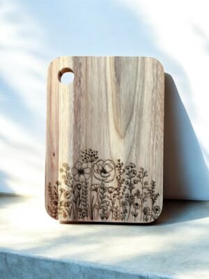 Flower Cutting Board,  Acacia Cutting Board, Engraved Cutting Board