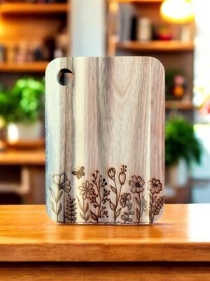 Floral Acacia Cutting Board, Engraved Cutting Board