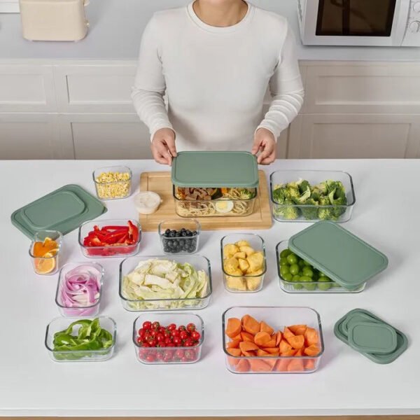 Container Culture 12-Piece Airtight Glass Food Storage Set with Lids, 25.35oz & 40.57oz Mixed Sizes - Soft Sage