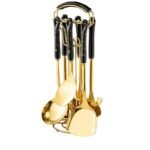 NNEDSZ Black Gold Stainless Steel Kitchen Utensil Set - 7-Piece Golden Cooking Tools with Stand