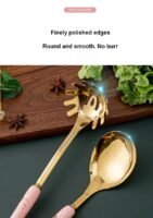 NNEDSZ Black Gold Stainless Steel Kitchen Utensil Set - 7-Piece Golden Cooking Tools with Stand