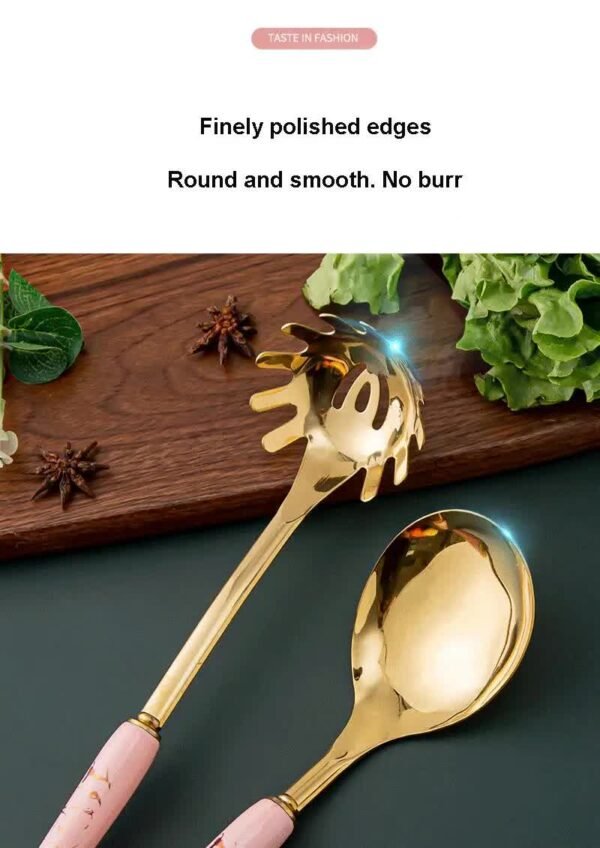 NNEDSZ Black Gold Stainless Steel Kitchen Utensil Set - 7-Piece Golden Cooking Tools with Stand
