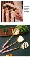 NNEDSZ Black Gold Stainless Steel Kitchen Utensil Set - 7-Piece Golden Cooking Tools with Stand