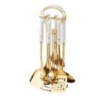 NNEDSZ White Gold Stainless Steel Kitchen Utensil Set - 7-Piece Golden Cooking Tools with Stand