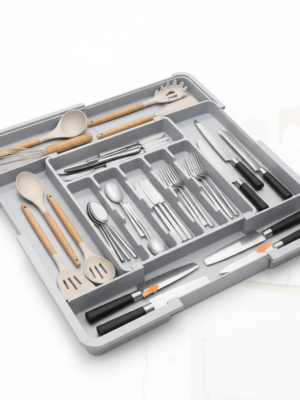 Large Expandable Kitchen Drawer Organizer | 9-Compartment Adjustable Utensil & Cutlery Tray