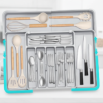 Large Expandable Kitchen Drawer Organizer | 9-Compartment Adjustable Utensil & Cutlery Tray